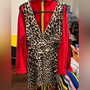 TWENTY ONE Midi Dress Women Size Medium Leopard Print Stretch Bodycon Rouched